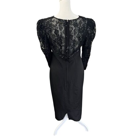 Vintage 1980s Celine Paris Black Silk Lace Sequin Evening Cocktail Dress FR 42 - Picture 5 of 9